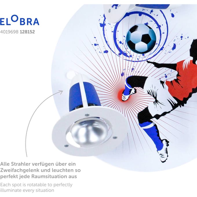 Elobra Plafondlamp Soccer, 3-lamps, blauw-wit