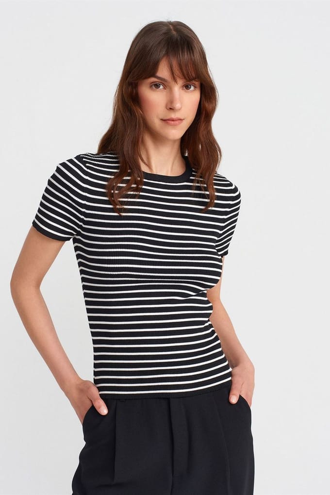 Gestreepte Geribde Brei Blouse