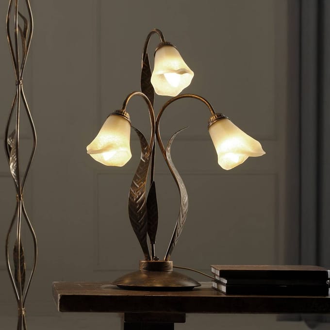ONLI Alga tafellamp, 3-lamps, ijzer, glas, Florentijn