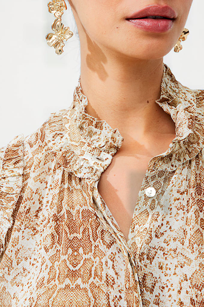 French Connection Snake Smooth Gtte Ruffle Shirt Misc. Taglia: M | Magliette intime Outlet | Donna