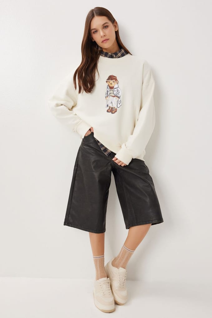 Overmaatse Crewneck Sweater met Printdetail