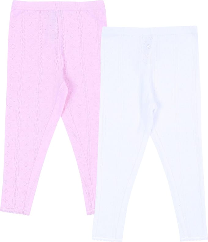 2x Ajour Leggings Roze en Wit