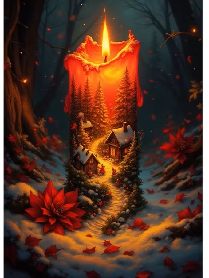 40x30cm Diamond Painting winter kerst kaars (vierkant) nr 148