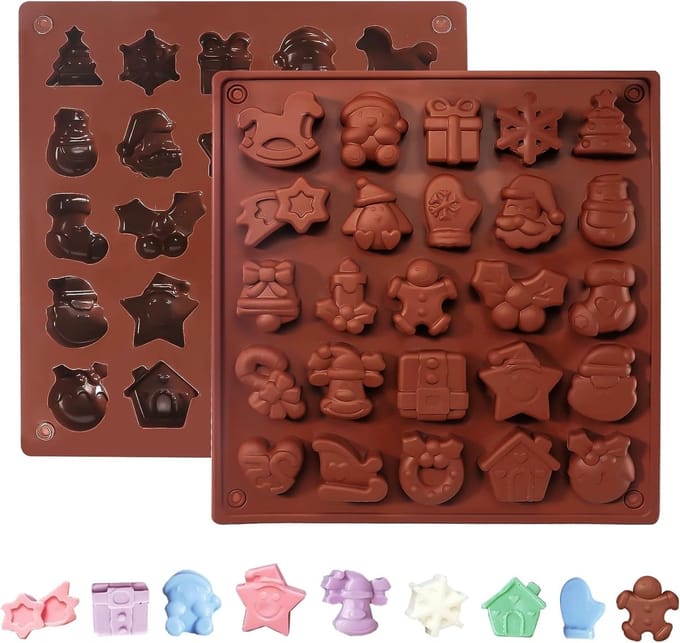 Siliconen Chocoladevorm en Bonbonvorm - 2 Stuks voor Kerst Chocolade, Jelly en IJsblokjes Maken