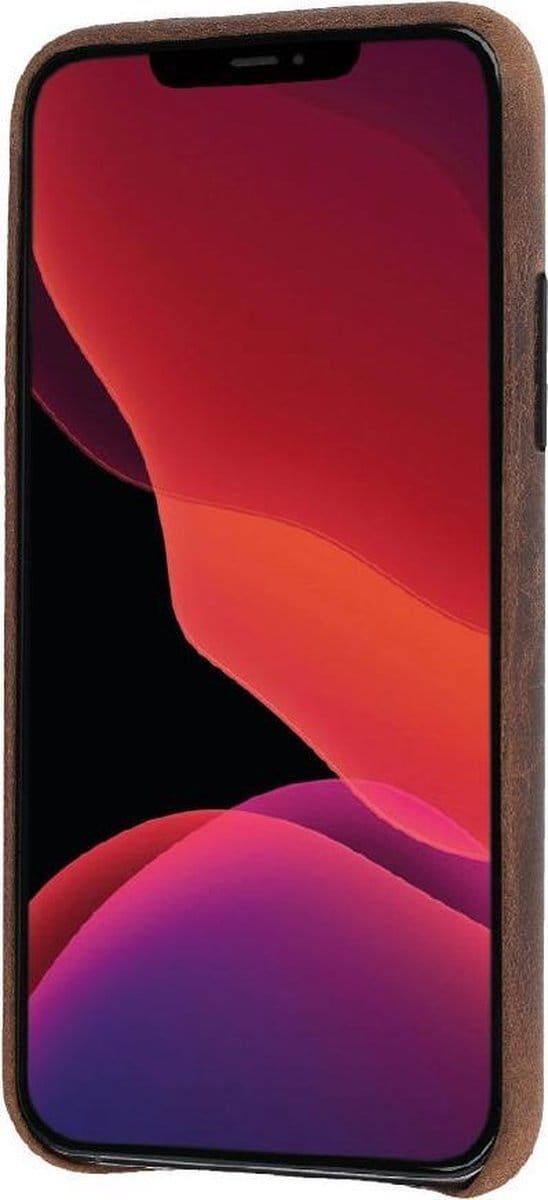 Minim Apple iPhone 12 / 12 Pro Hoesje Back Cover Echt Leer Bruin