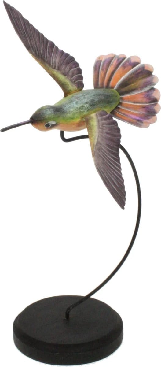 Kolibri op stok groen/paars 17x10x32cm