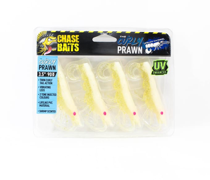Chasebaits Curly Prawn 90 mm Leurre Coulant 4/Paquet Milk Flash (4471)