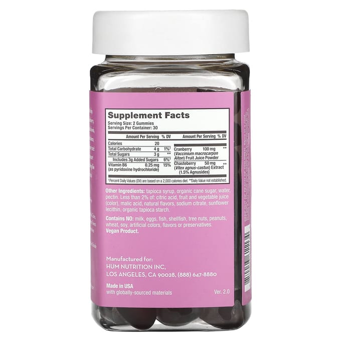 HUM Nutrition, SOS PMS gummies, cranberry, 60 gommes véganes