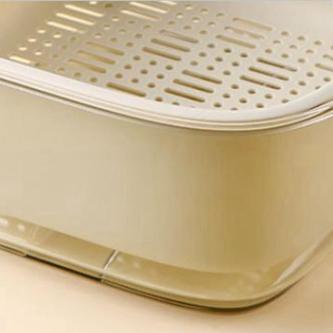 Dubbellaags Groenten Fruit Wasmand Keuken Vergieten Kom Set Plastic Afdruipbak Mand beige