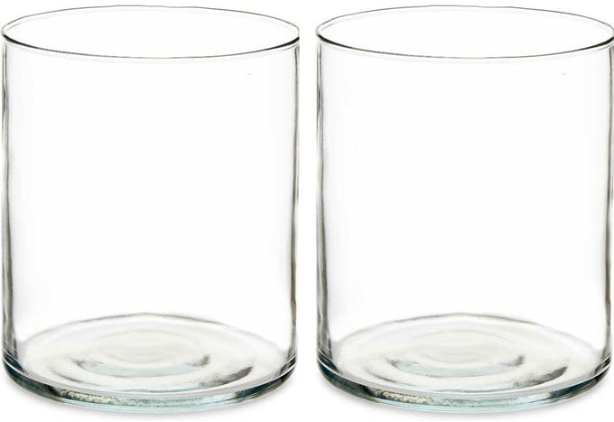 Giftdecor - Bloemenvazen 2x stuks - cilinder vorm - transparant glas - 17 x 20 cm