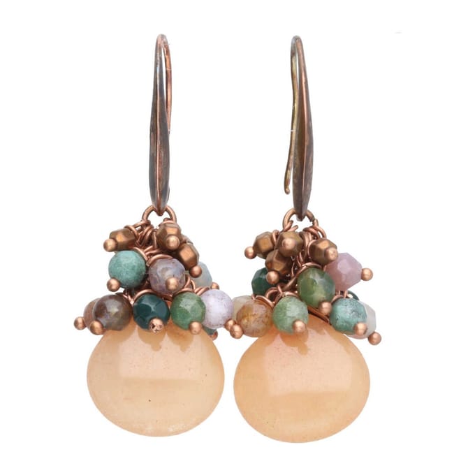 Bela Donaco Oorbellen Wrap Wire – Jade druppel – Indiase Agaat – Koper