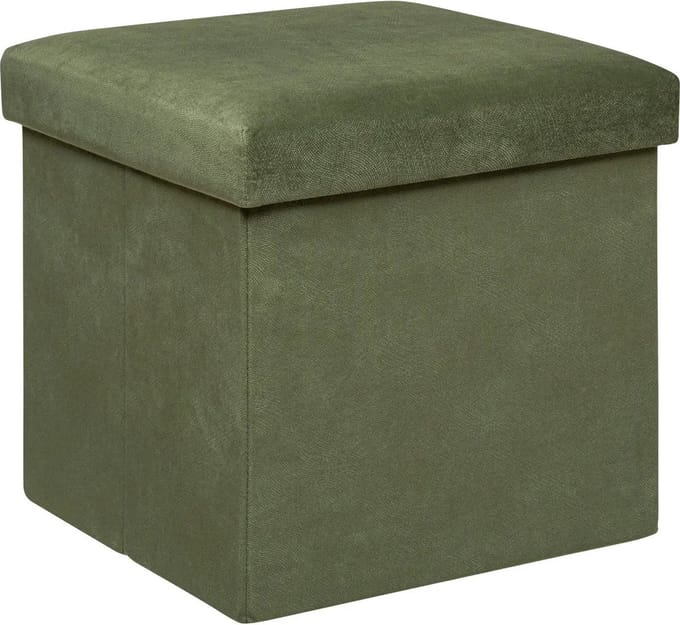 Atmosphera Poef/krukje/hocker Amber - Opvouwbare zit opslag box - fluweel Dennengroen - D38 x H38 cm - MDF/polyester
