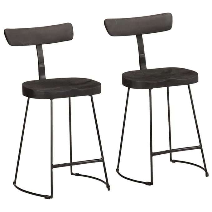 vidaXL - Barkrukken - 2 - st - 49x43x79 - cm - massief - mangohout - zwart