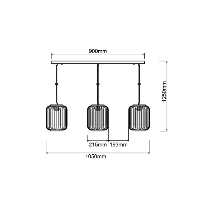 Brilliant Woodrow hanglamp, lengte 105 cm, licht hout, 3-lamps, bamboe
