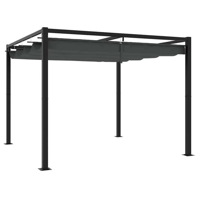 vidaXL - Prieel - met - uittrekbaar - dak - 3x3 - m - staal - antracietkleurig