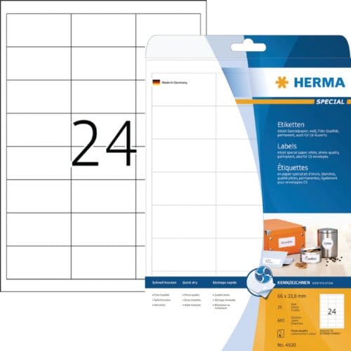 Etiket HERMA 4820 66x33.8mm wit 600 stuks