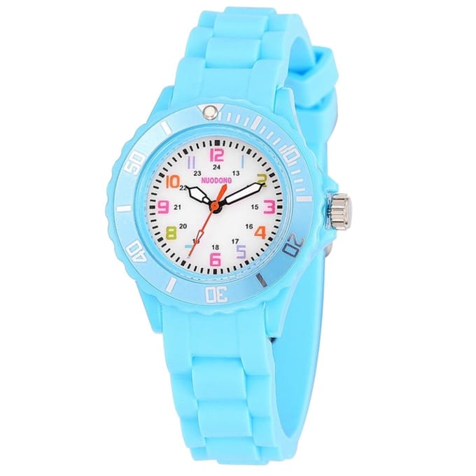 Fako® - Kinderhorloge - Siliconen - Regenboog - Lichtblauw