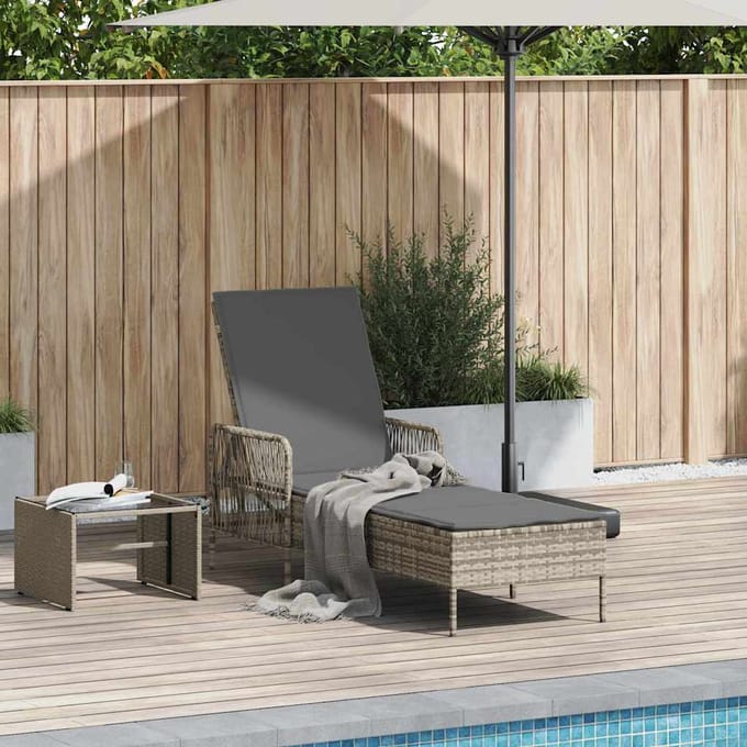 vidaXL Ligstoel Lichtgrijs en Donkergrijs 200 x 55 x 92 cm poly rattan