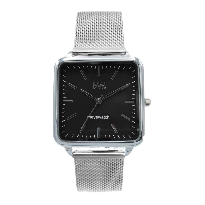 MW Horloge Square Silver mesh black dial