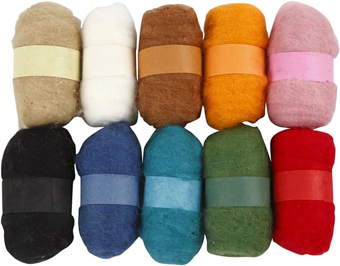 Gekaarde Wol, diverse kleuren, 10x25 gr/ 1 doos