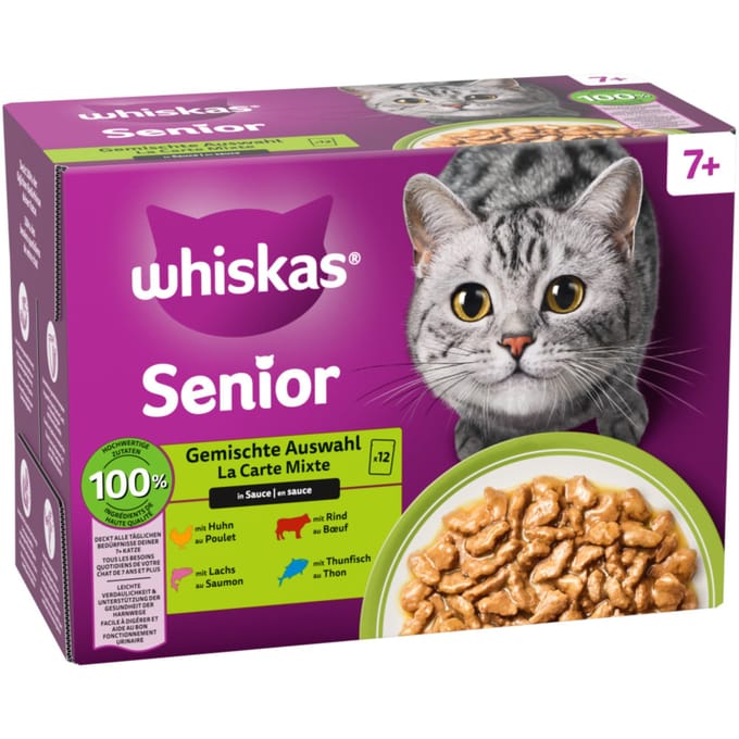 12x85g 7+ Gemengde Selectie in Saus Whiskas Senior Kattenvoer Maaltijdzakjes