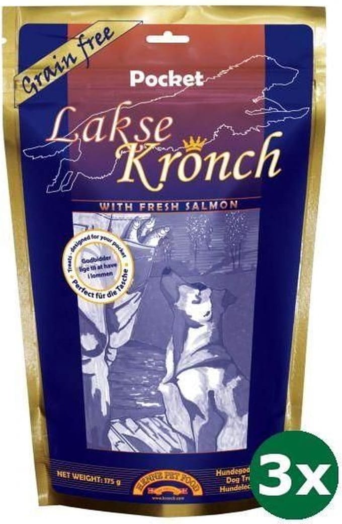 3x175 gr Lakse kronch 76% zalmsnacks pockets hondensnack