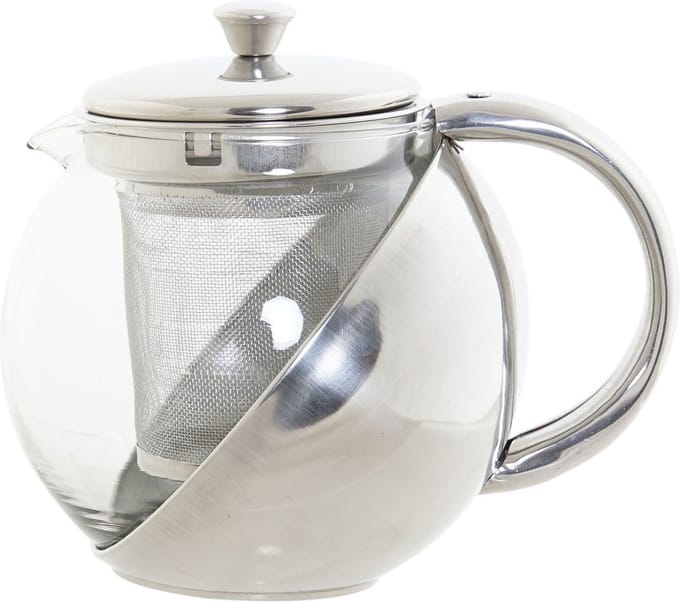 Theepot van glas en RVS 600 ml met filter/infuser en handvat