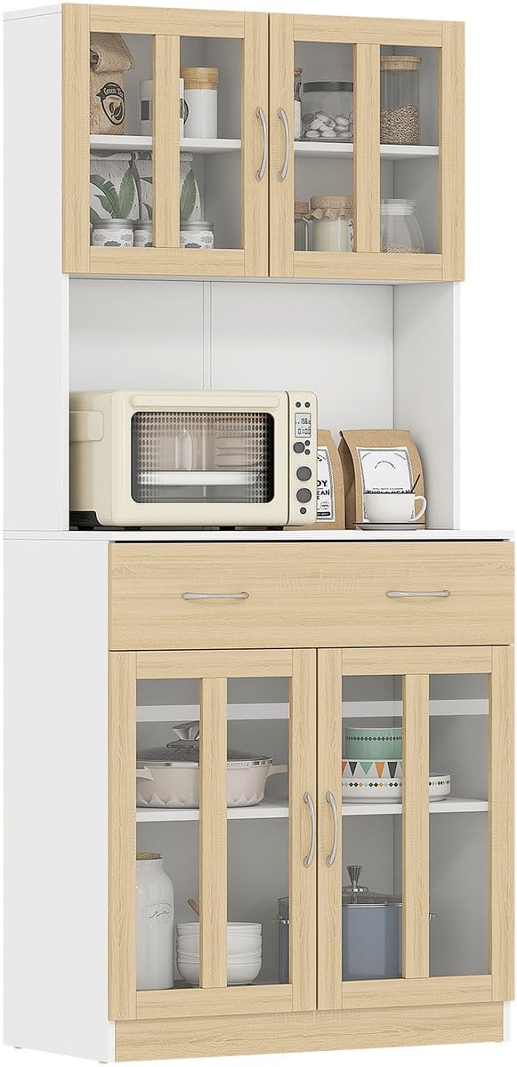 HOMCOM Buffetkast met vitrine - Spaanplaat - 80x40x180cm - Wit