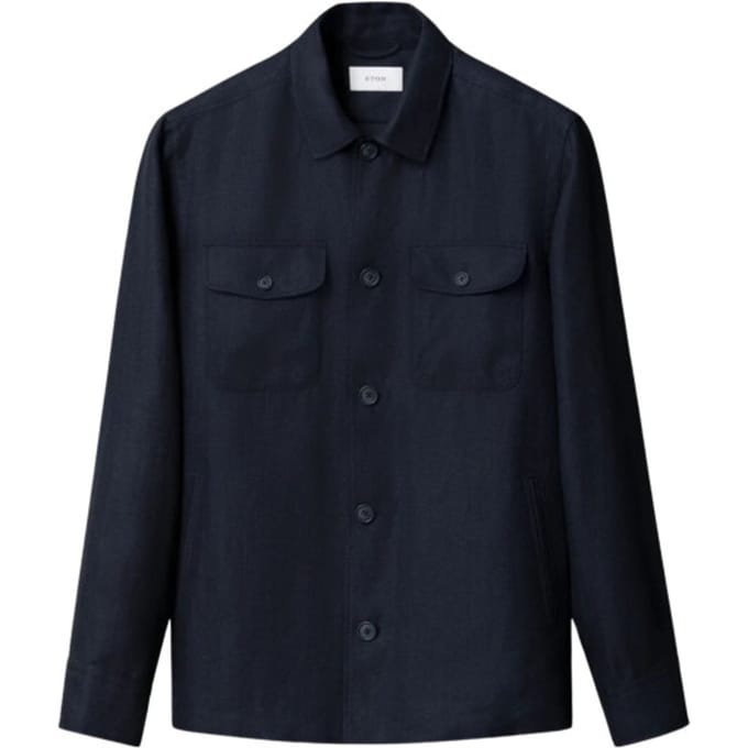 Eton Four Pocket Linen Lyocell Shirt Jacket Overshirts Donkerblauw 100014699