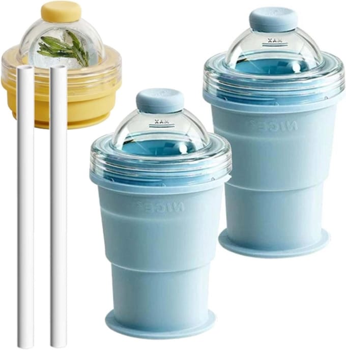 IJsbal Maker - Drinkbeker - Dranken Koelen - 2-in-1 Ontwerp - 2 Stuks - Blauw