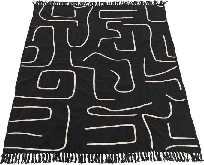 J-Line plaid Strepen/Bogen - katoen - zwart/wit - 180 x 130 cm