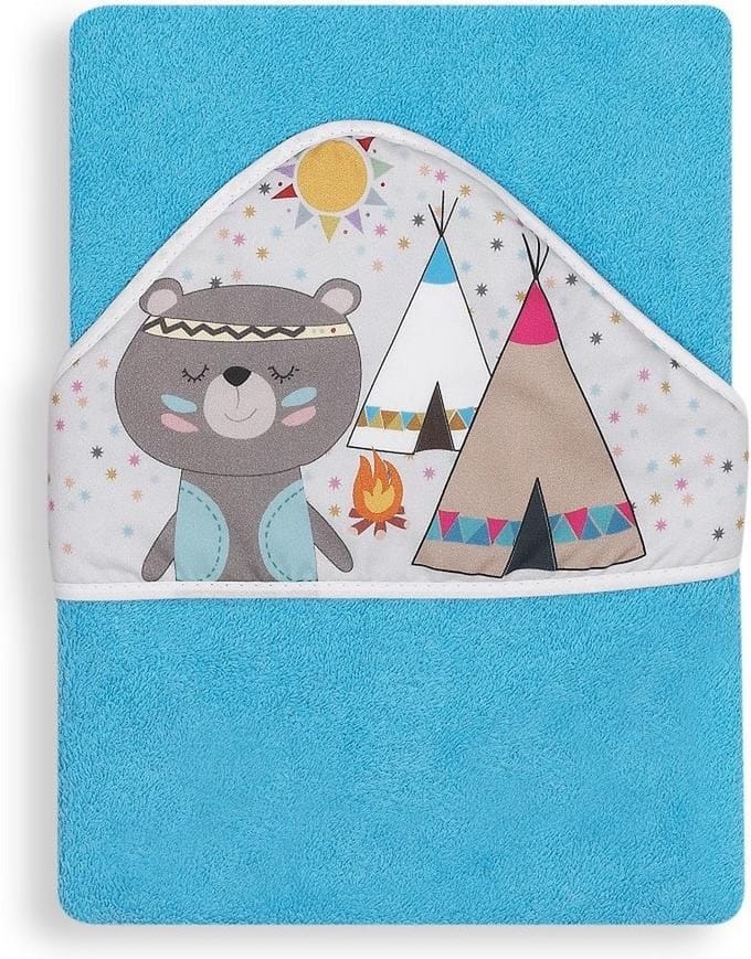 Interbaby Badcape Indianenbeer Junior 100 Cm Katoen Blauw
