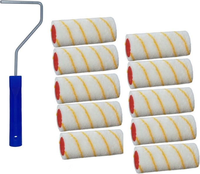 10x verfroller / vachtrollers incl rollerbeugel - 10 cm - rollers voor het schilderen van wanden en plafonds