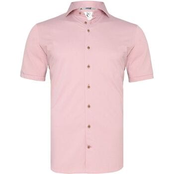 R2 Japanese Knitted Short Sleeve Overhemd Roze - Maat XL - Heren - Overhemden Formeel