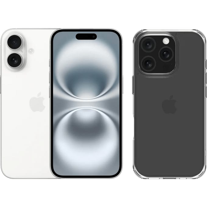 Apple iPhone 16 128GB Wit + BlueBuilt Protective Back Cover Transparant