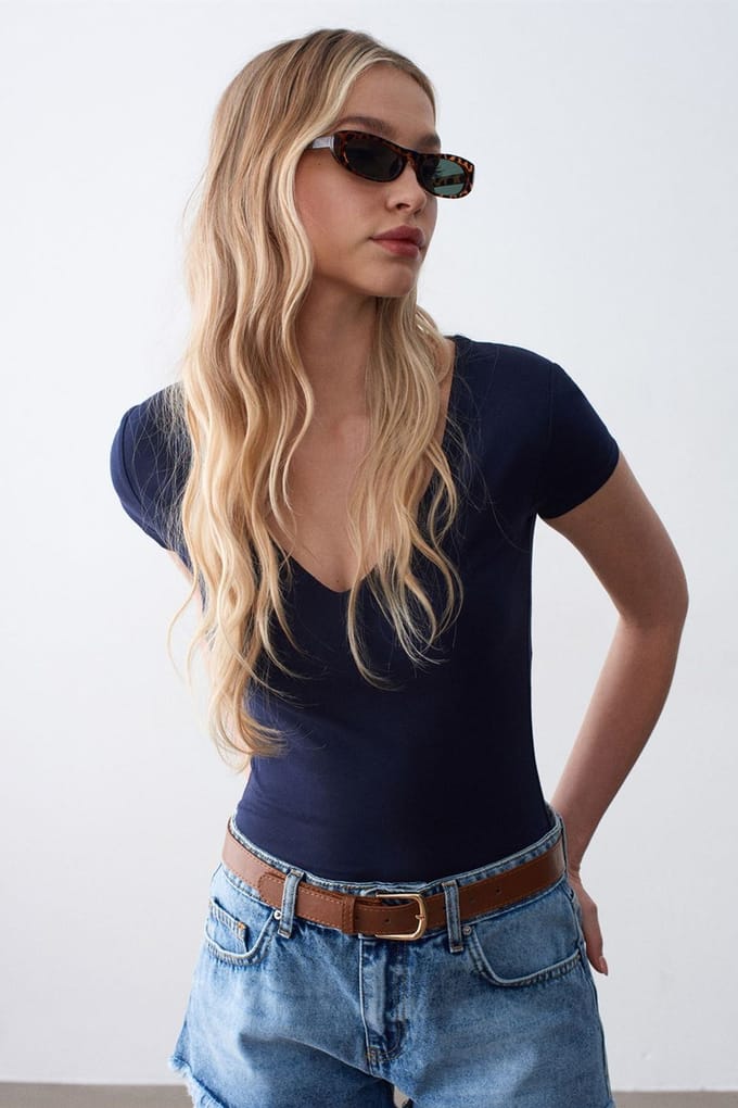 Slim Fit V-hals Gebreide Blouse