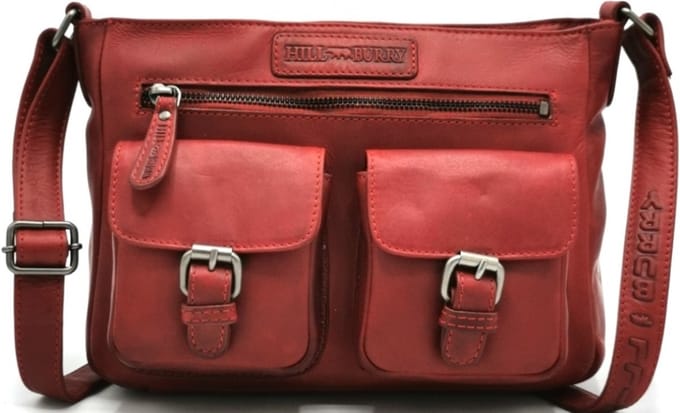 Hillburry Leren Schoudertas - kwaliteitsleer - medium formaat - rood - (B x H x D) ca. 25cm x 18,5cm x 8,5cm