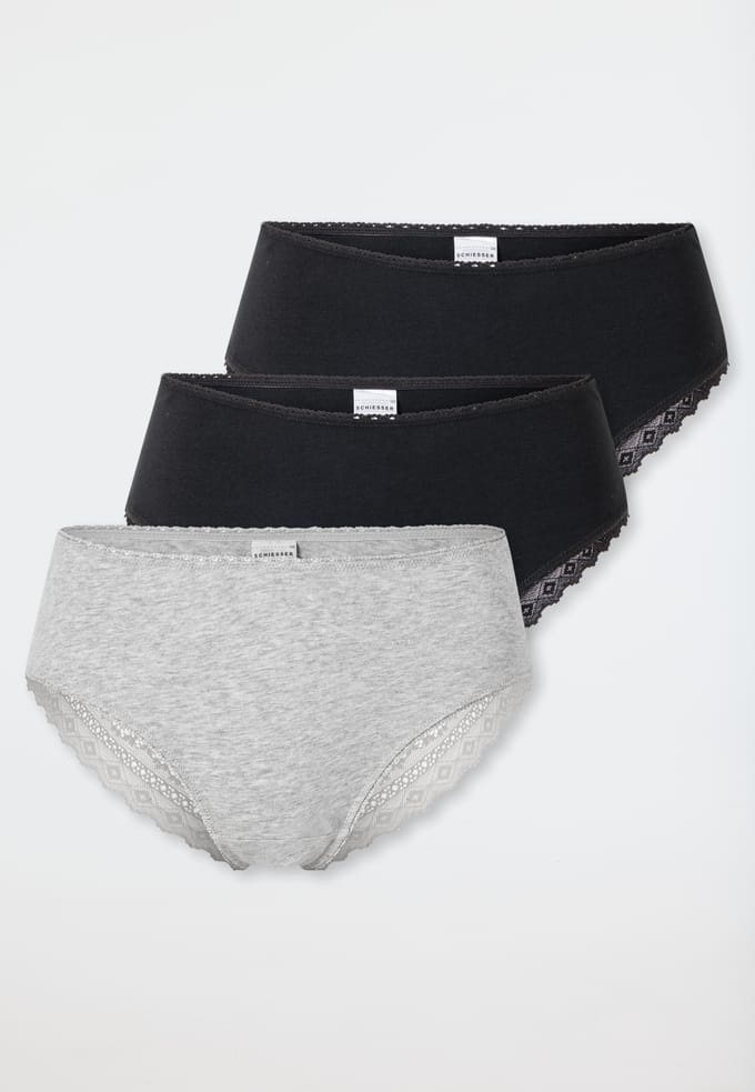 Schiesser 3PACK Brazilian Slip Modern Multipacks Dames Onderbroek - zwart, grijs