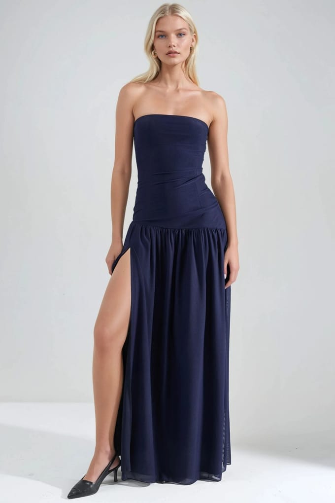 Strapless Maxi Jurk met Sleuf