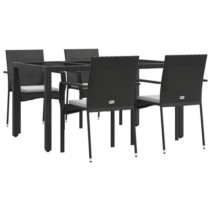 vidaXL - 5-delige - Tuinset - met - kussens - poly - rattan - zwart