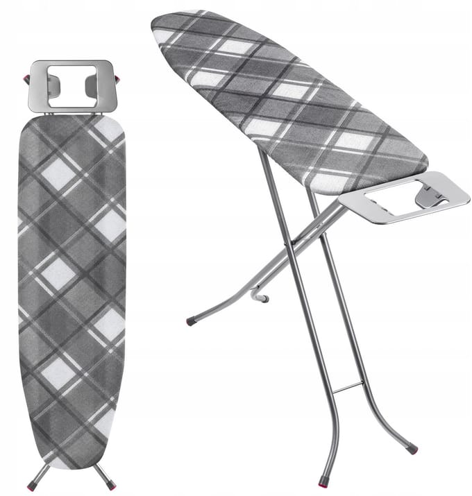 KADAX Inklapbare Strijkplank, 114 x 34 cm, Met Metalen Net, 5 mm Schuimrubberen Onderlegger, Antislipvoetjes (Geruit)