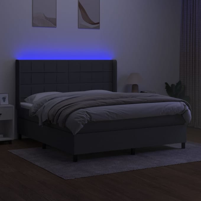 vidaXL - Boxspring - met - matras - en - LED - stof - donkergrijs - 180x200 - cm