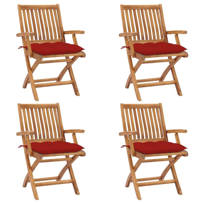 vidaXL - Opklapbare - stoelen - met - kussens, - 4 - stuks, - massief - teakhout
