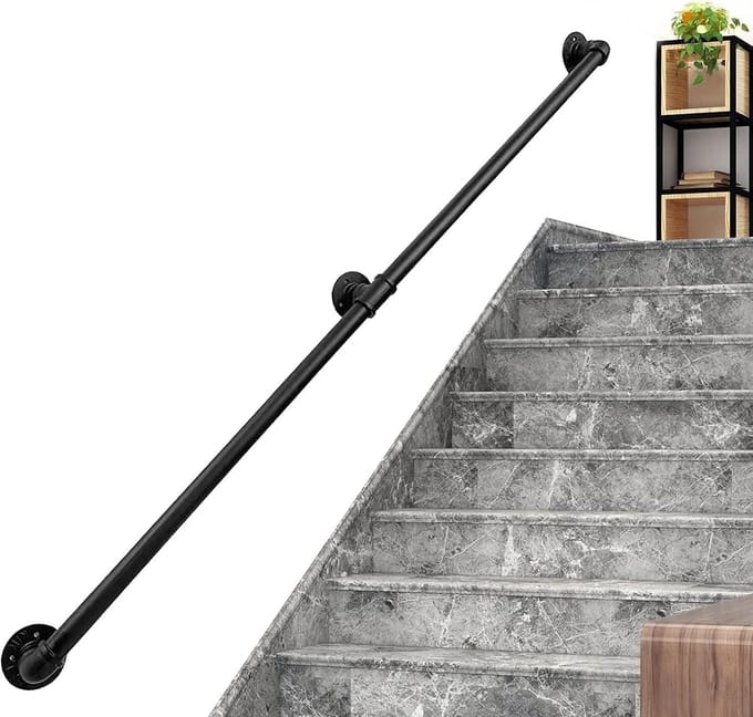 Trapleuning - Handgreep - Veilig traplopen - Industriële pijp stijl - 80cm lengte - Zwart