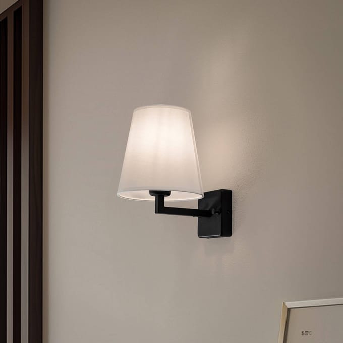 Opviq Profile 4659 wandlamp, zwart, witte stoffen kap
