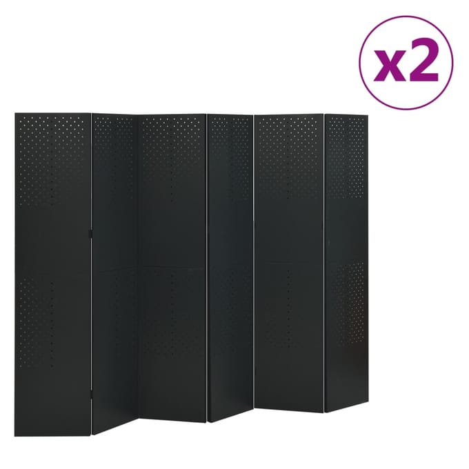 vidaXL - Kamerschermen - 2 - st - met - 6 - panelen - 240x180 - cm - staal - zwart