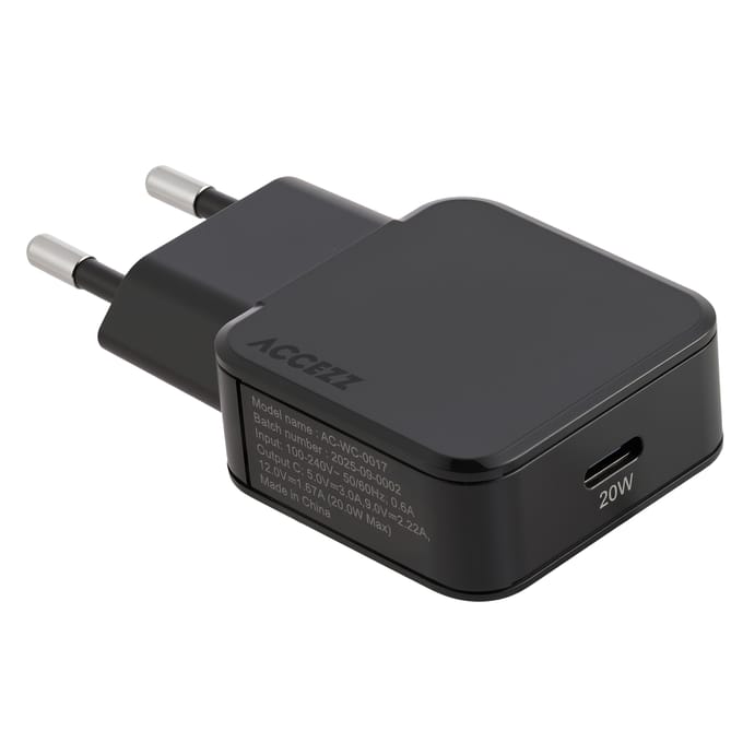 Accezz Ultra Slim GaN Oplader - USB-C - 20W - Zwart