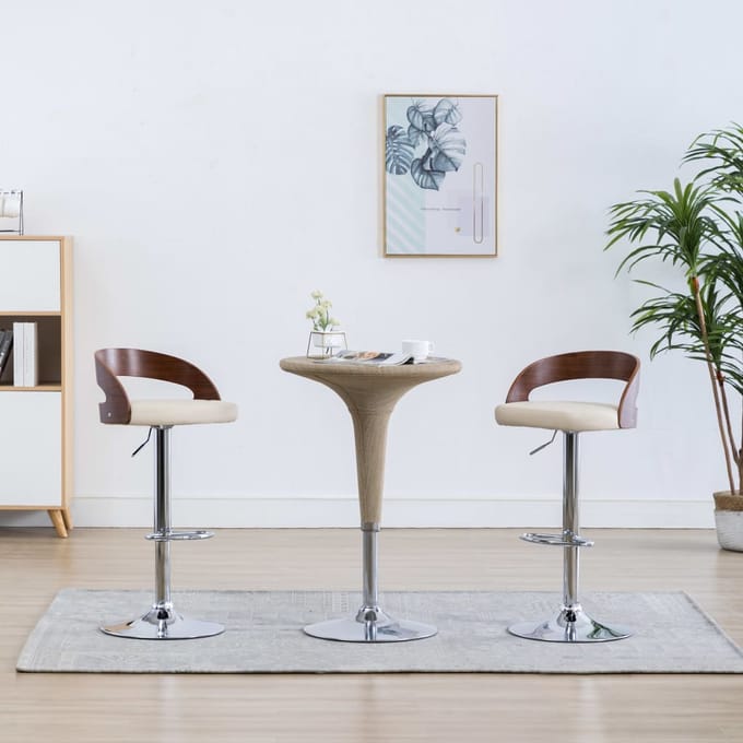 vidaXL - Barkrukken - 2 - st - kunstleer - en - gebogen - hout - crèmekleurig