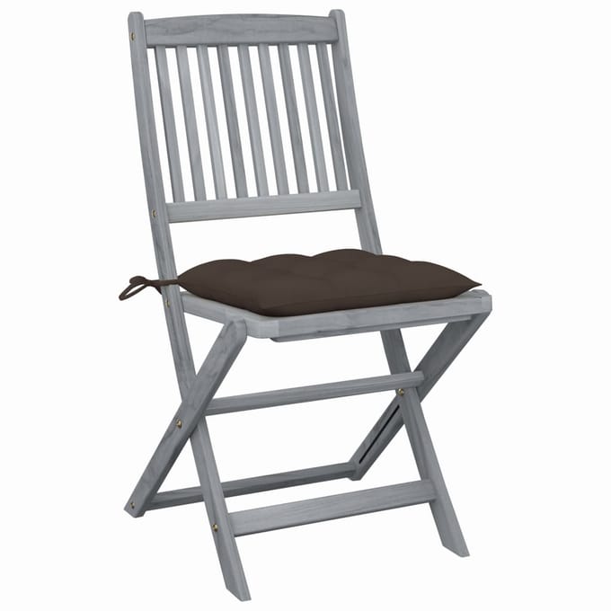 vidaXL - Set - van - 2 - klapstoelen - met - kussens, - gemaakt - van - massief - acaciahout.