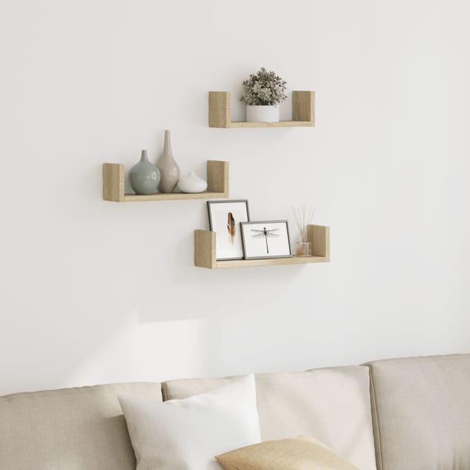 vidaXL - Wandschappen - 3 - st - bewerkt - hout - sonoma - eikenkleurig